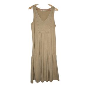 Pull & Bear Womens Tan Acid Wash Boho Minimalist Sleeveless Maxi Dress Large